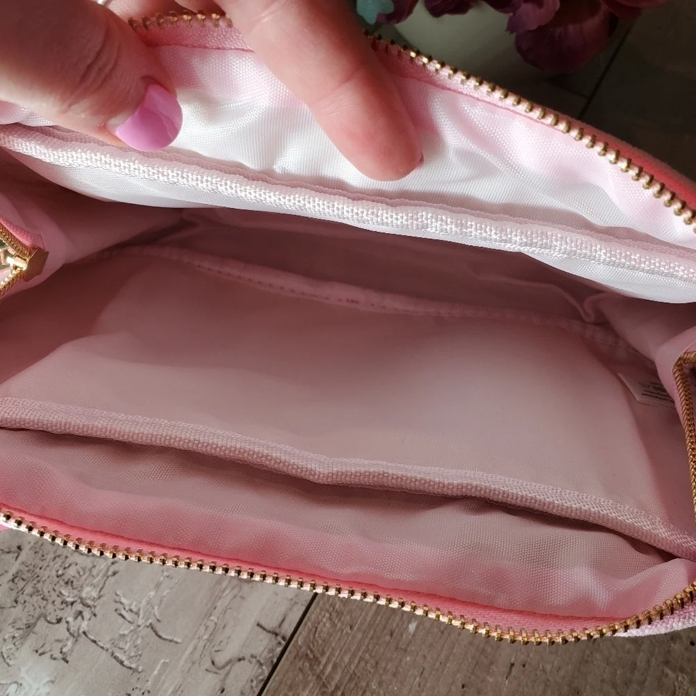 NWT Simply Southern WIFEY Pink White and Gold Varsity Cosmetic Bag